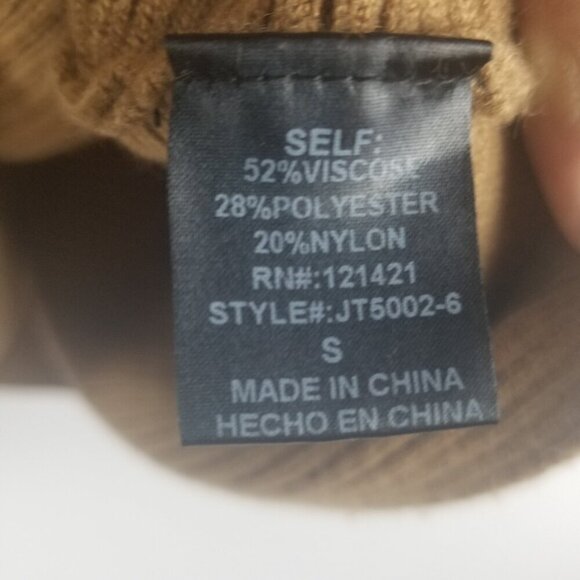 Ellison Mock Neck Women's Viscose Blend Brown Ribbed 3/4 Sleeve Cropped Shirt S - Picture 3 of 4